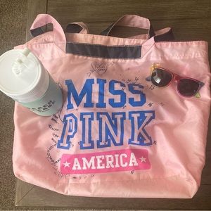 VS PINK Bundle.  Miss PINK America Tote, Beach Please Tumbler & Sunglasses